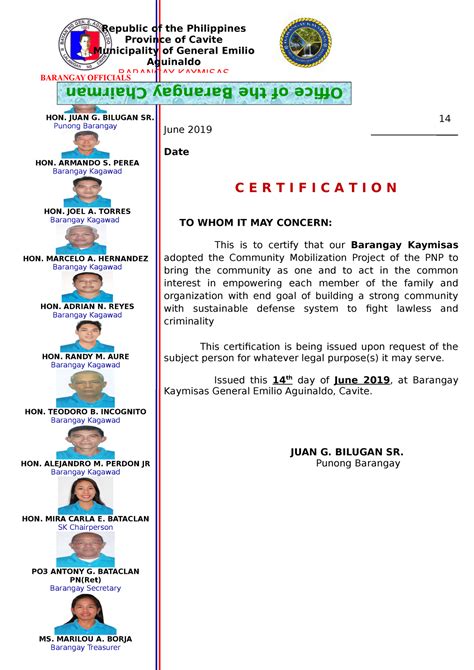 certificate of recognition for barangay officials|CERTIFICATION on Services Rendered in the Barangay* (Appointive Offi.